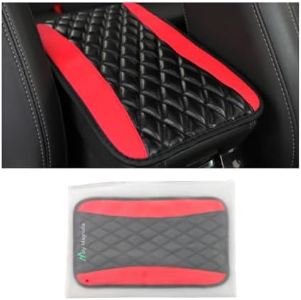Moly Magnolia Car Center Console Cushion Pad, Universal Leather Waterproof Armrest Seat Box Cover Protector,Comfortable Car Decor Accessories Fit for Most Cars, Vehicles, SUVs (Red)