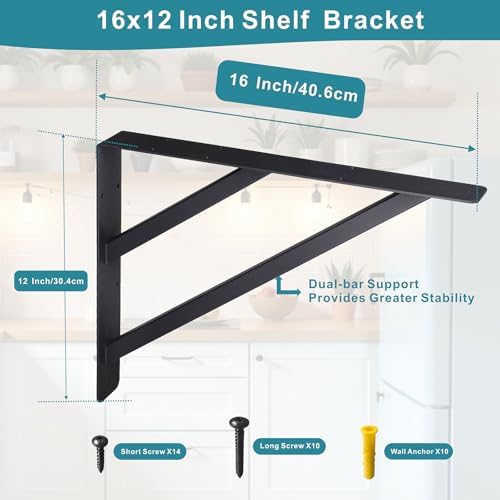 16 inch heavy duty shelf brackets, countertop support shown in use