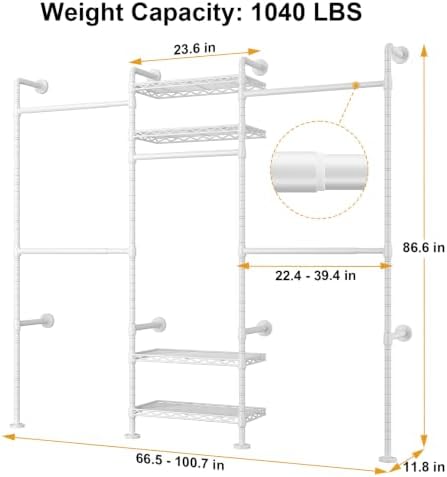 ulifhome m7 wall-mounted clothes rack, heavy-duty garment closet showing dimensions