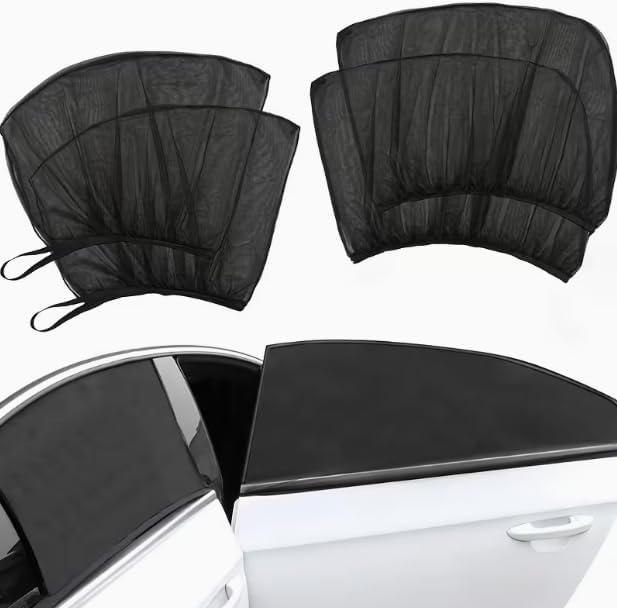 4 Pcs Full Set Car Window Screens for SUV, Front & Rear Window Sun Shade Mesh Covers, UV Protection & Anti-Mosquito Car Side Window Net, Breathable Ventilated Design