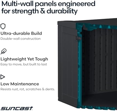 suncast 80 gal, large outdoor patio deck box, package contents