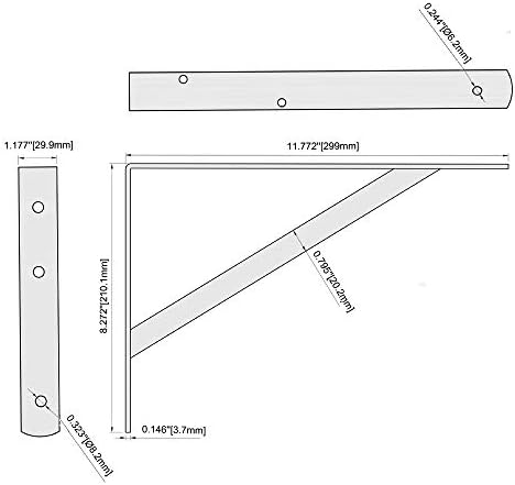 heavy duty shelf brackets, 12 x 8 inch, close-up detail