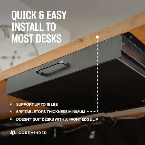 under desk drawer slide out attachment - carbon, side view