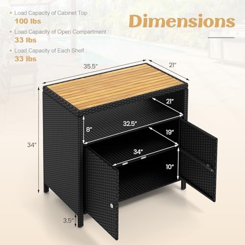 tangkula rattan outdoor storage cabinet, patiojoy outdoor cabinet, close-up detail
