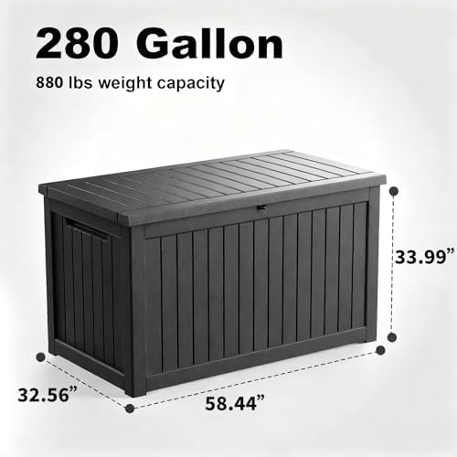 drato 280 gallon deck box, outdoor large waterproof shown in use