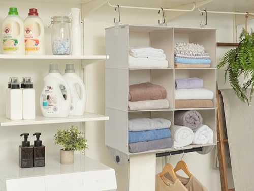 storageworks hanging closet organizer with rod, 6 sections showing dimensions
