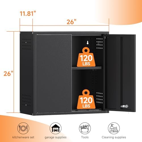 coolsun 26" h garage wall cabinet with lockable, close-up detail
