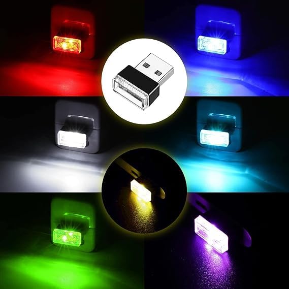 USB LED Car Interior Atmosphere Lamp, Portable Mini LED Night Light, Plug-in USB Interface Trunk Ambient Lighting Kit, Universal Interior Accessories for Most Vehicles (4PCS,Ice Blue)