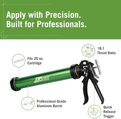 zip system liquid flash sausage applicator, caulk gun shown in use