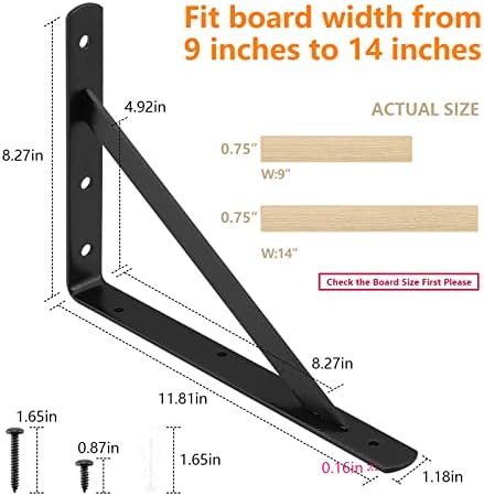 heavy duty shelf brackets, 12 x 8 inch showing dimensions