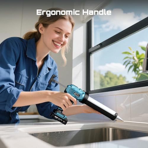 seesii cordless caulking gun w/2 x 2.0ah batteries, front angle view