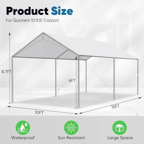 quictent 10x15 ft heavy duty car canopy galvanized, close-up detail