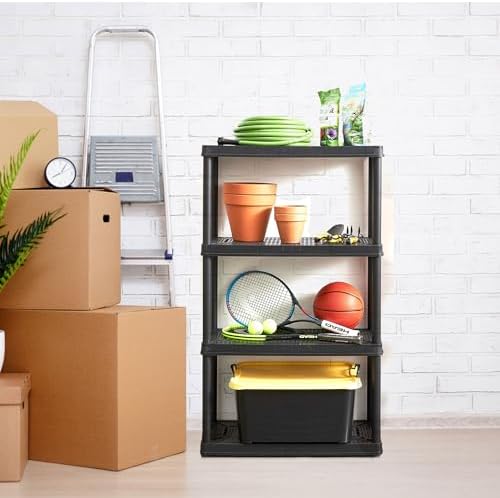 gracious living 4-shelf fixed-height light-duty storage, black, 2-pack showing dimensions