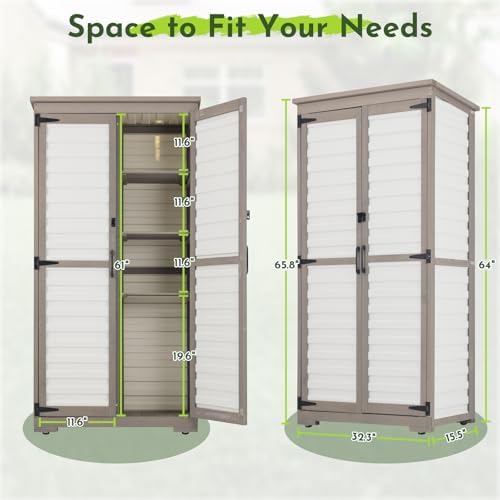 tall outdoor storage cabinet with adjustable shelves, white, side view