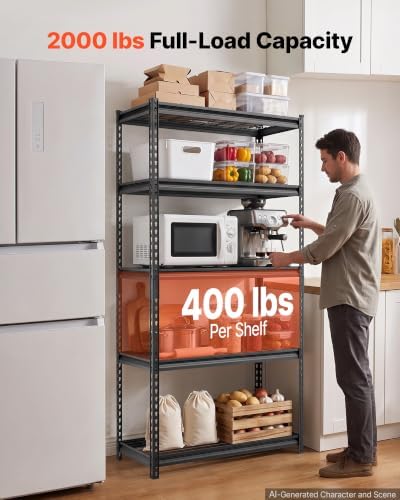 vevor storage shelves, 5-tier 2000 lbs garage shelving, side view
