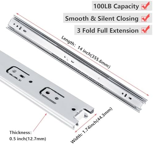 homdiy 14 inch heavy duty drawer slides side shown in use