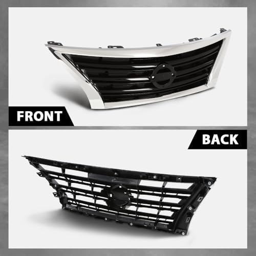 G-PLUS Front Bumper Upper Grille w/Insert | Compatible with Nissan Sentra SR 2013-2015 Chrome Shell Grill Inserts 623103RM0A NI1200253