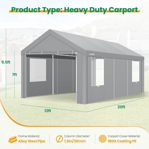 cobizi 12x20 ft heavy duty carport with galvanized shown in use