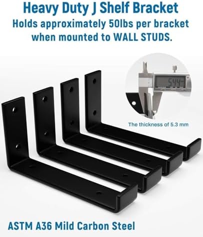 leopo 10 inch shelf brackets 6-pack, 1/5" thick, side view