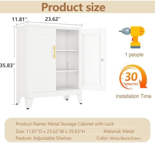 small locking cabinet, metal storage cabinet with doors shown in use