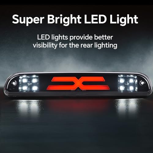 PIT66 LED 3rd Brake Light Fit Ford F250 F350 F450 F550 Super Duty 1999-2016 | Compatible with Ford Ranger 1993-2011/Fit Mazda B2300 B2500 B3000 B400 1995-2003, Smoky Lens Black Housing
