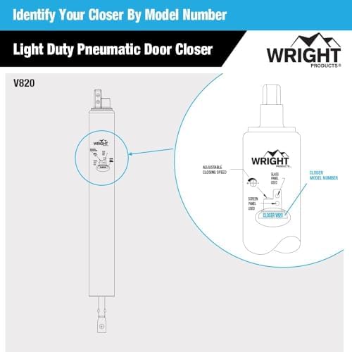 wright products v820 pneumatic closer, medium, aluminum showing dimensions