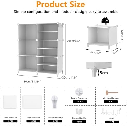 awtatos 6 cube closet organizer storage shelves, white, close-up detail