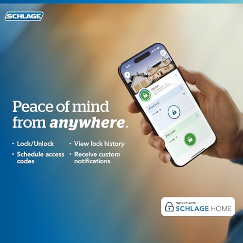 schlage encode smart wifi lock, lever handle, camelot on a desk or shelf