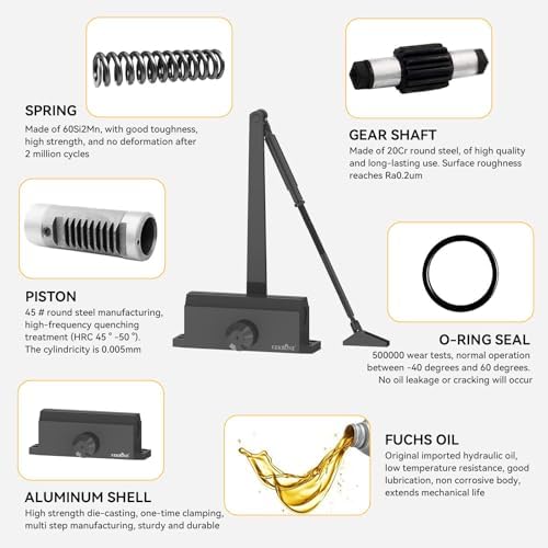 automatic door closer heavy duty fire prevention spring, close-up detail
