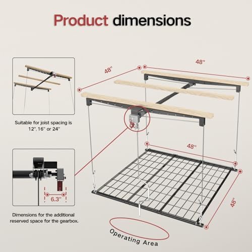 overhead garage storage rack for 10–12 ft ceiling, close-up detail