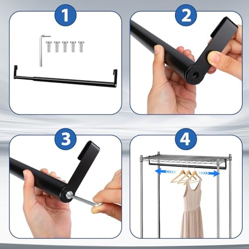 threehoney expandable closet hanger rod for wire shelf, side view