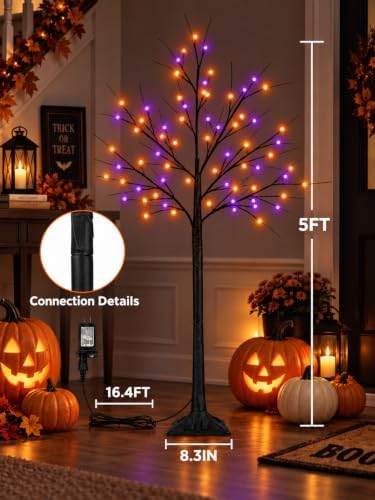 2Pack 5FT 200LED Black Halloween Tree with Purple and Orange Lights