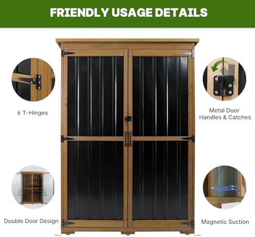outdoor storage cabinet wood & metal with waterproof, side view