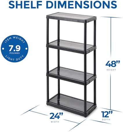 gracious living 4-shelf fixed-height light-duty storage, black, 2-pack, close-up detail