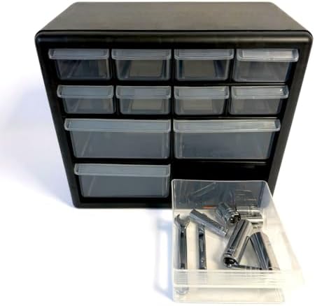 homak 12-drawer parts organizer, black, ha01012001, package contents