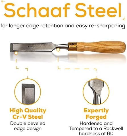 schaaf tools 4-piece wood chisel set for woodworking, side view