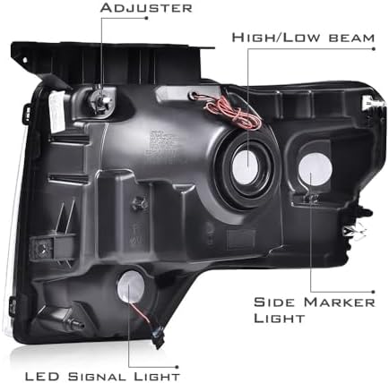 PIT66 LED DRL Headlights Assembly Fit 2009-2014 Ford F150 faros delanteros | Smoke Lens, Black Housing, Clear Reflector, Driver & Passenger Side Head Lamps
