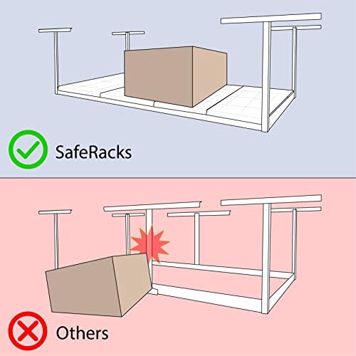 saferacks 3x8 overhead garage storage rack, white, 24"-45", side view