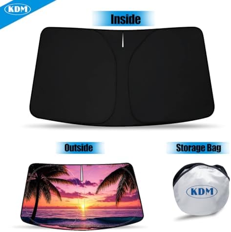 KDM Sunset Beach Style Windshield Sun Shade Fit for 2010-2023 Toyo-ta 4Runner,Foldable Front Reflective Windows Sunshade Visor Protector Blocks UV Rays Heat