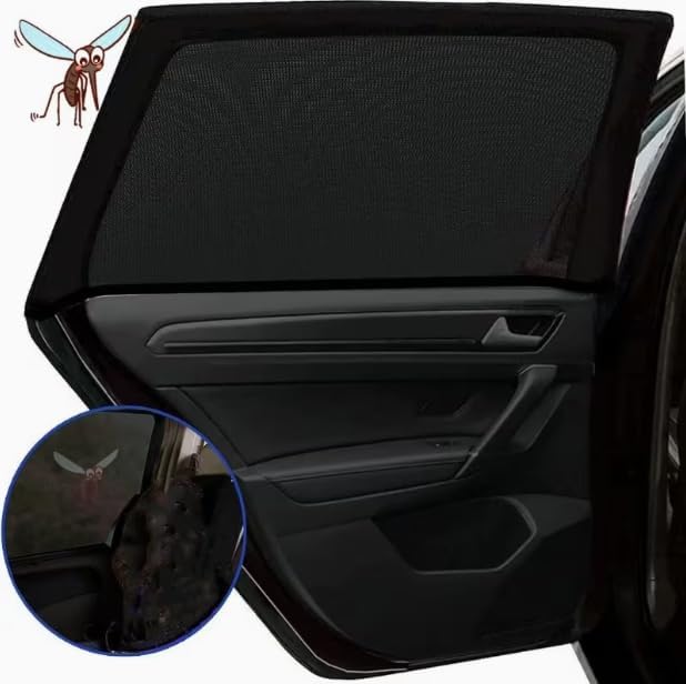 4 Pcs Full Set Car Window Screens for SUV, Front & Rear Window Sun Shade Mesh Covers, UV Protection & Anti-Mosquito Car Side Window Net, Breathable Ventilated Design
