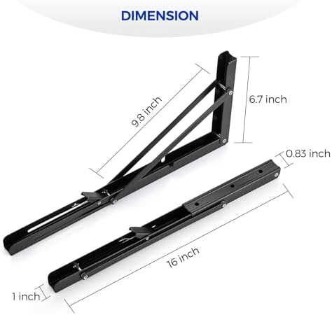 ravinte matte black folding shelf brackets, 16 inch shown in use