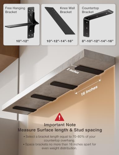 batoda 10" countertop support brackets (4pcs), steel knee, side view