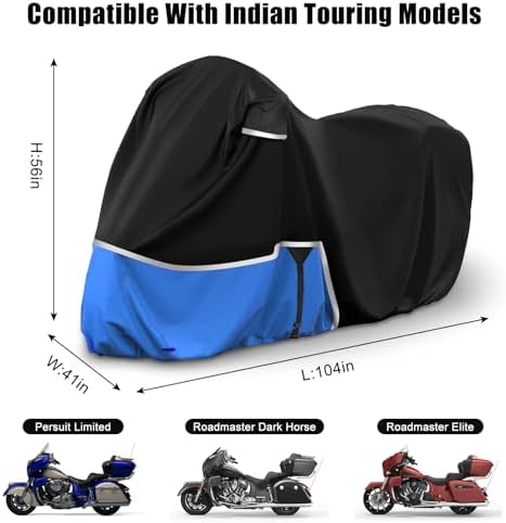 Waterproof Motorcycle Cover Replace for Indian Roadmaster/Pursuit, 420D Oxford Cloth Customized Motorcycle Cover for Snow Rain Dust Protection