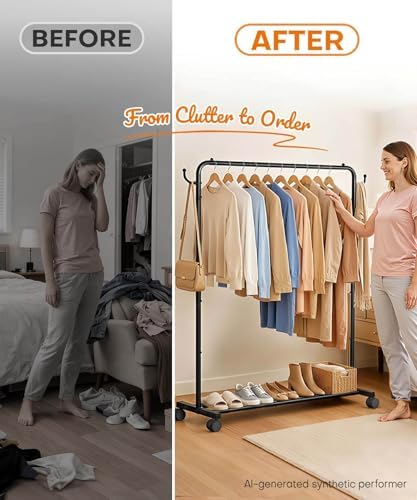 homde portable clothes rack for bedroom: 4 lockable shown in use