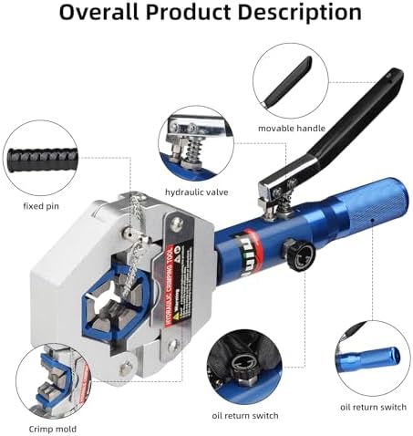 a/c hose crimper kit, 8t hydraulic crimping tool, side view