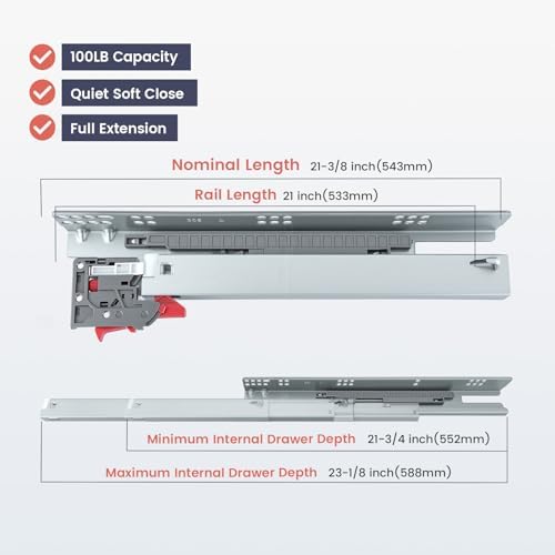 homdiy 21 inch undermount soft close drawer slides, close-up detail