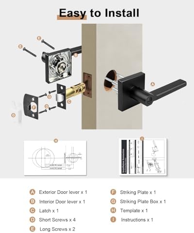 probrico interior door handles with lock, matte black, package contents