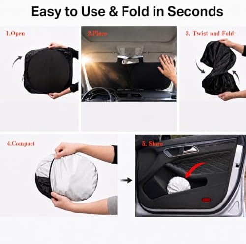 Car Windshield Sun Shade, Funny Cartoon Eyes Sun Visor for Car Windshield Universal Fits Sedan Compact Car Hatchback SUV, UV Heat Protection - 59 x 27.5