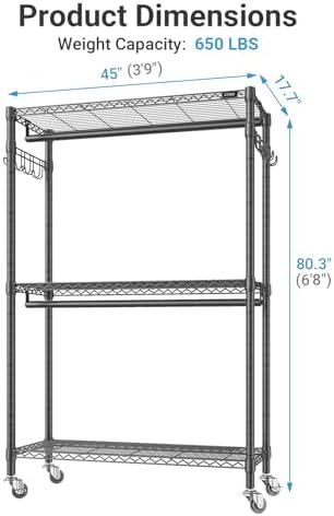 vipek r2 plus clothes rack heavy duty rolling, side view