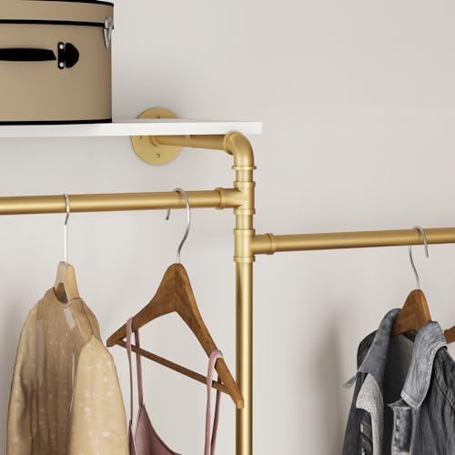 kakabb industrial pipe clothing rack with shelves, wall, view 9